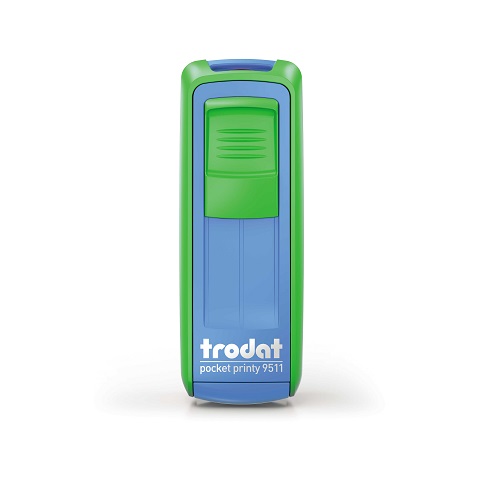 Carimbo de Bolso Trodat Pocket Printy 9511 Verde e Azul Placa Texto Retangular 14x38mm
