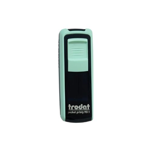Carimbo de Bolso Trodat Pocket Printy 9511 Verde Pastel e Preto Placa Texto Retangular 14x38mm