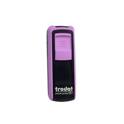 Carimbo de Bolso Trodat Pocket Printy 9511 Lilas Violeta Pastel e Preto Placa Texto Retangular 14x38mm