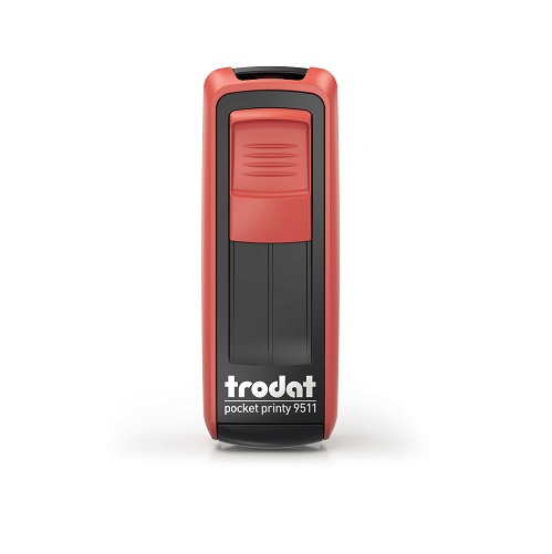 Carimbo de Bolso Trodat Pocket Printy 9511 Vermelho e Preto Placa Texto Retangular 14x38mm